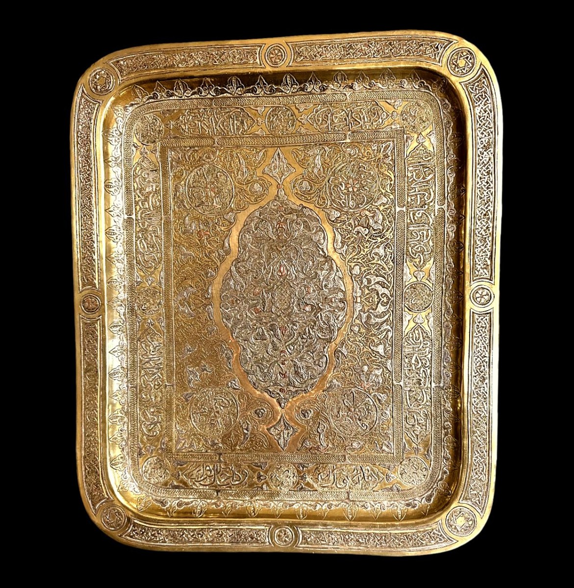 19th Century Silver On Brass Marquetry Top, Damask, Syria, Very Good Condition-photo-2
