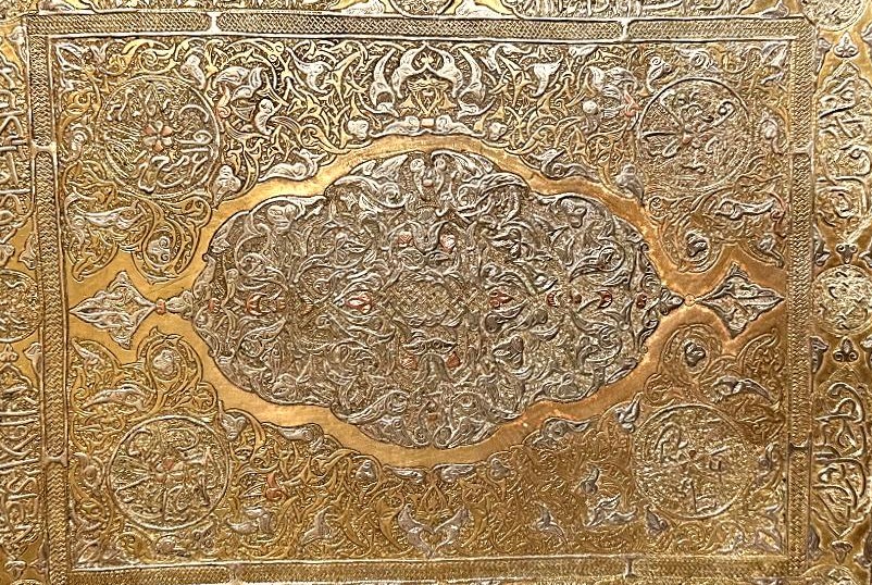19th Century Silver On Brass Marquetry Top, Damask, Syria, Very Good Condition-photo-3