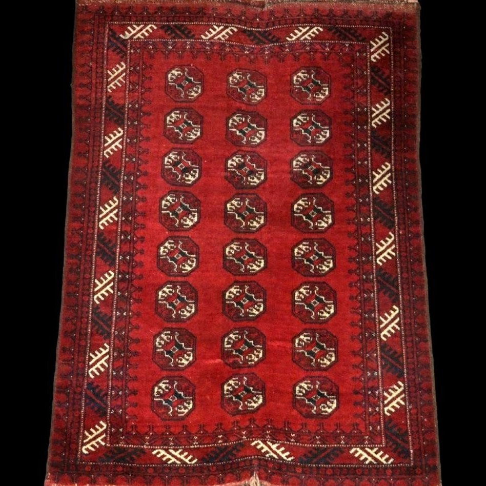 Tapis Tekké "chouval", 104 x 158 cm, laine sur laine nouée main au Turkestan, 1880 - 1900-photo-7