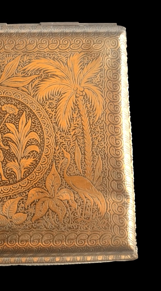 Large Brass Cigarette Box, Oriental Elephant Design, Early 20th Century-photo-3