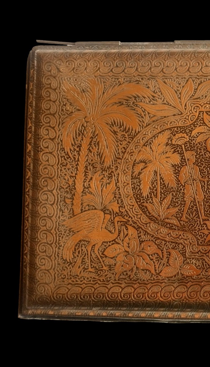 Large Brass Cigarette Box, Oriental Elephant Design, Early 20th Century-photo-4