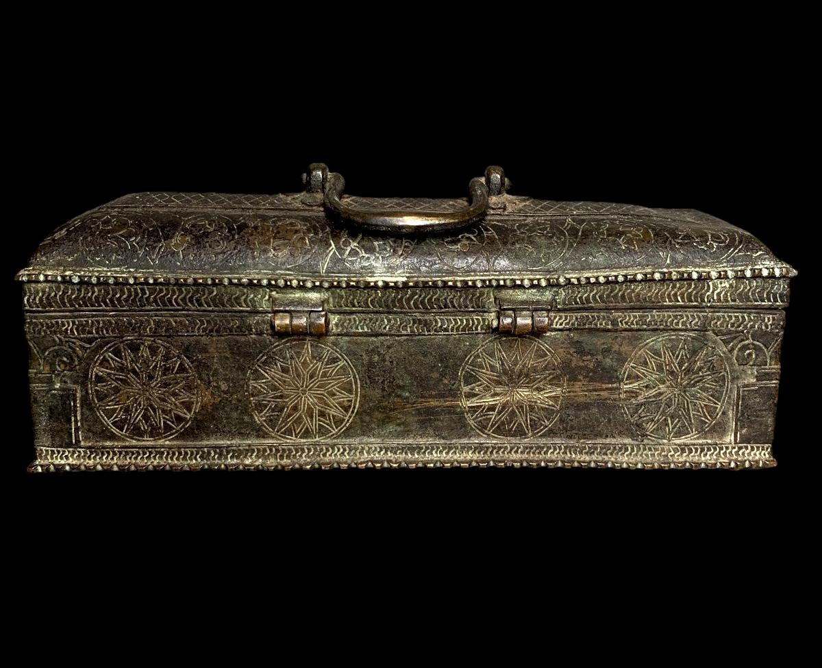 Art Moghol, rare Plumier en bronze gravé, du XVIIème - XVIIIème siècle, Gujarat, Inde-photo-4