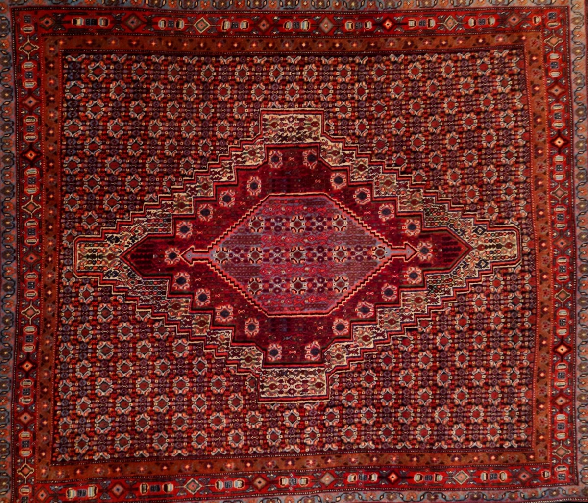 Tapis Senneh, 127 x 155 cm, laine nouée main au Kurdistan iranien, 1980, très bon état-photo-3
