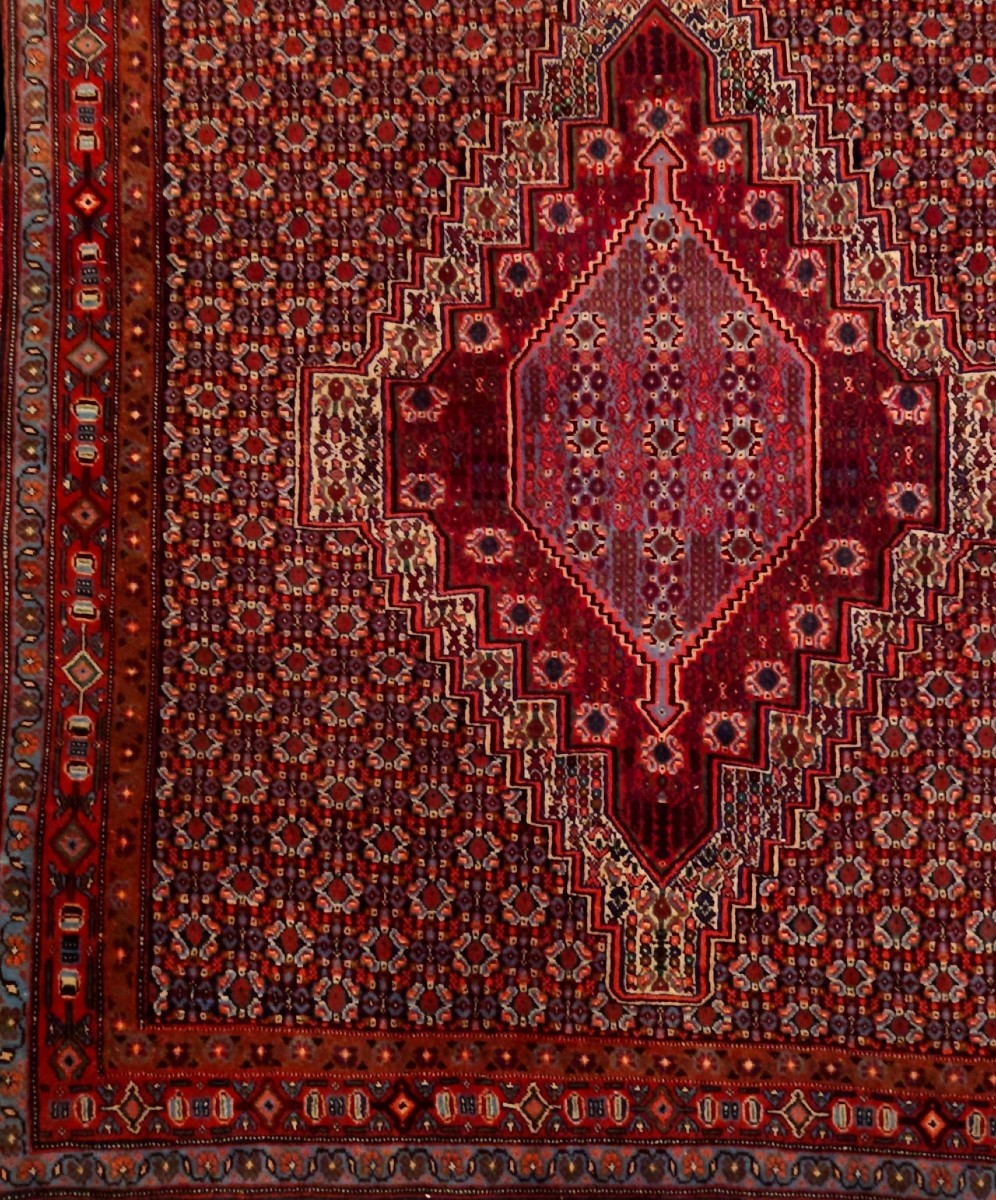 Tapis Senneh, 127 x 155 cm, laine nouée main au Kurdistan iranien, 1980, très bon état-photo-1