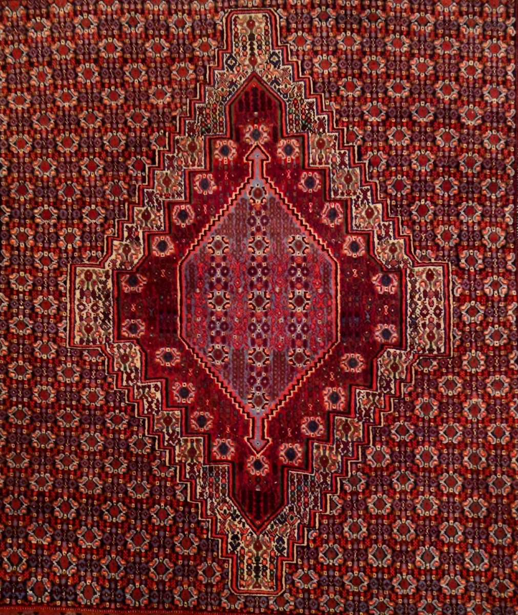 Tapis Senneh, 127 x 155 cm, laine nouée main au Kurdistan iranien, 1980, très bon état-photo-3