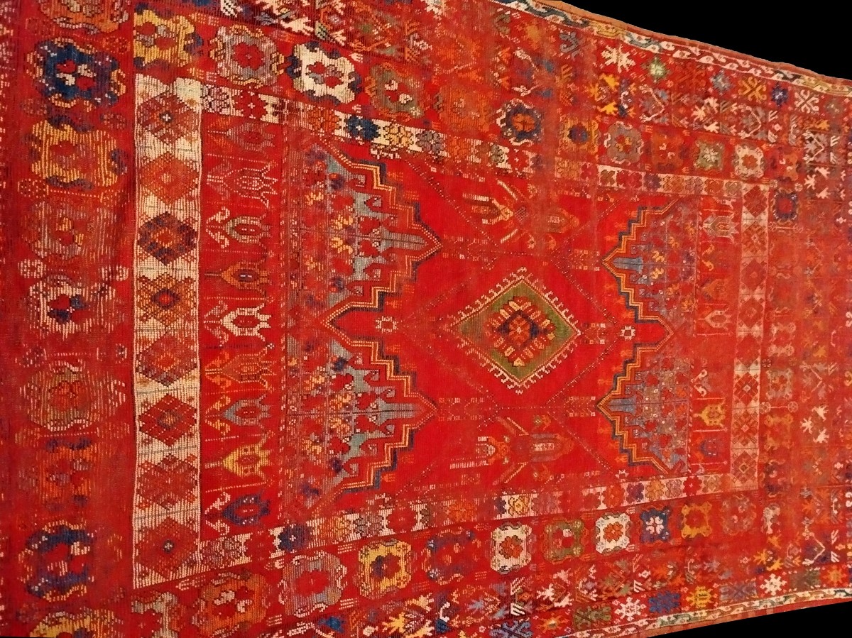 Carpet, Exceptional Médiouna, Rabat, Morocco, 222 X 354 Cm, Hand-knotted Wool, 19th Century-photo-2