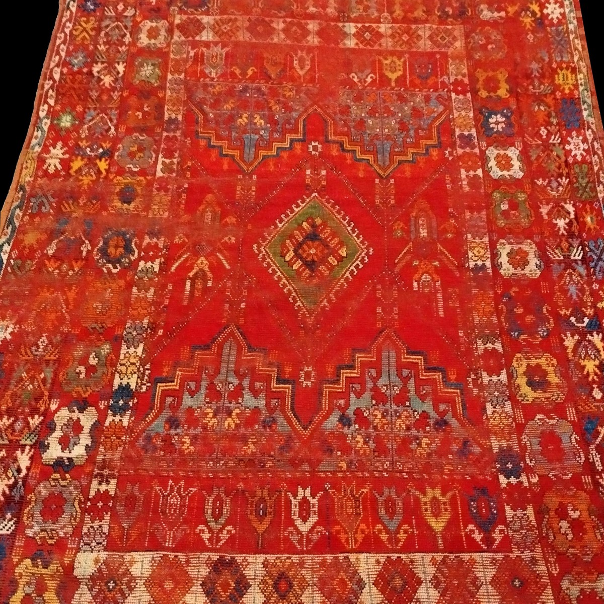 Carpet, Exceptional Médiouna, Rabat, Morocco, 222 X 354 Cm, Hand-knotted Wool, 19th Century