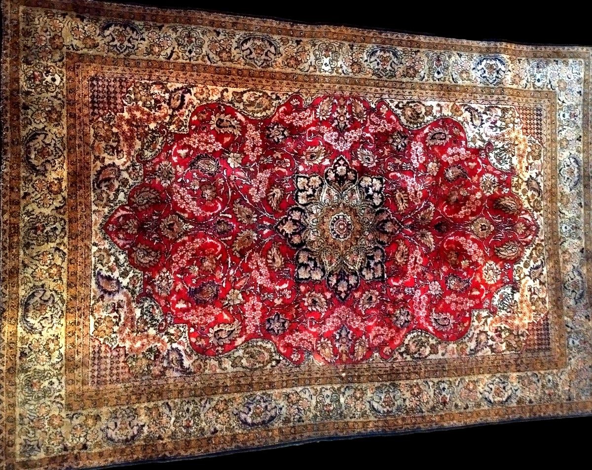 Tapis de Srinagar, Cachemire, 108 x 160 cm, soie sur soie nouée main, Jammu-et-Cachemire-photo-2