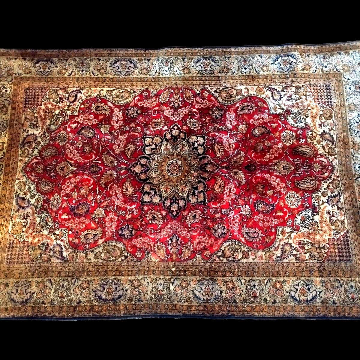 Tapis de Srinagar, Cachemire, 108 x 160 cm, soie sur soie nouée main, Jammu-et-Cachemire-photo-3