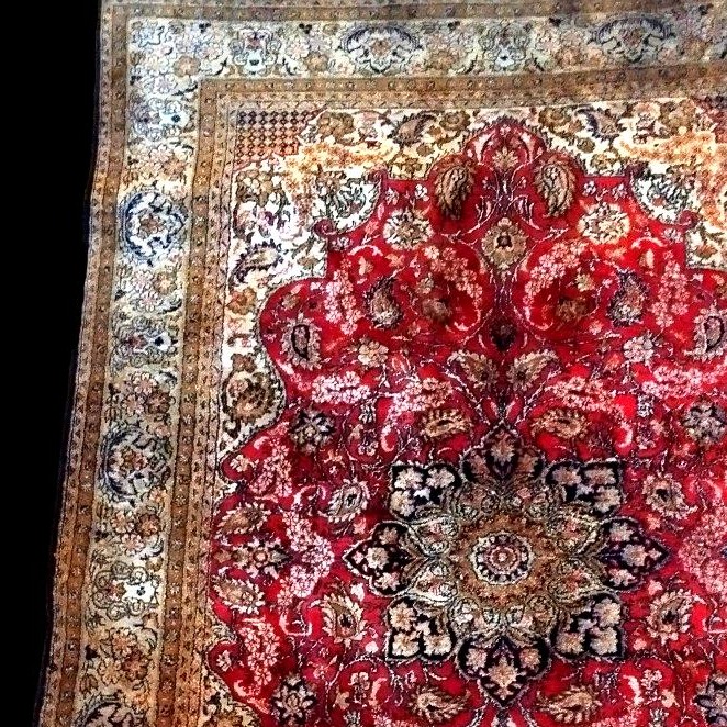 Tapis de Srinagar, Cachemire, 108 x 160 cm, soie sur soie nouée main, Jammu-et-Cachemire-photo-1