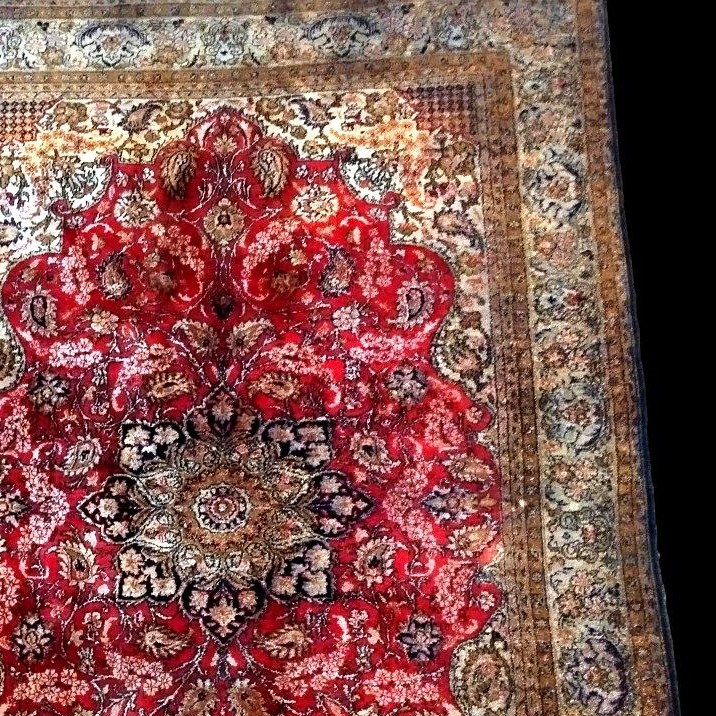 Tapis de Srinagar, Cachemire, 108 x 160 cm, soie sur soie nouée main, Jammu-et-Cachemire-photo-2