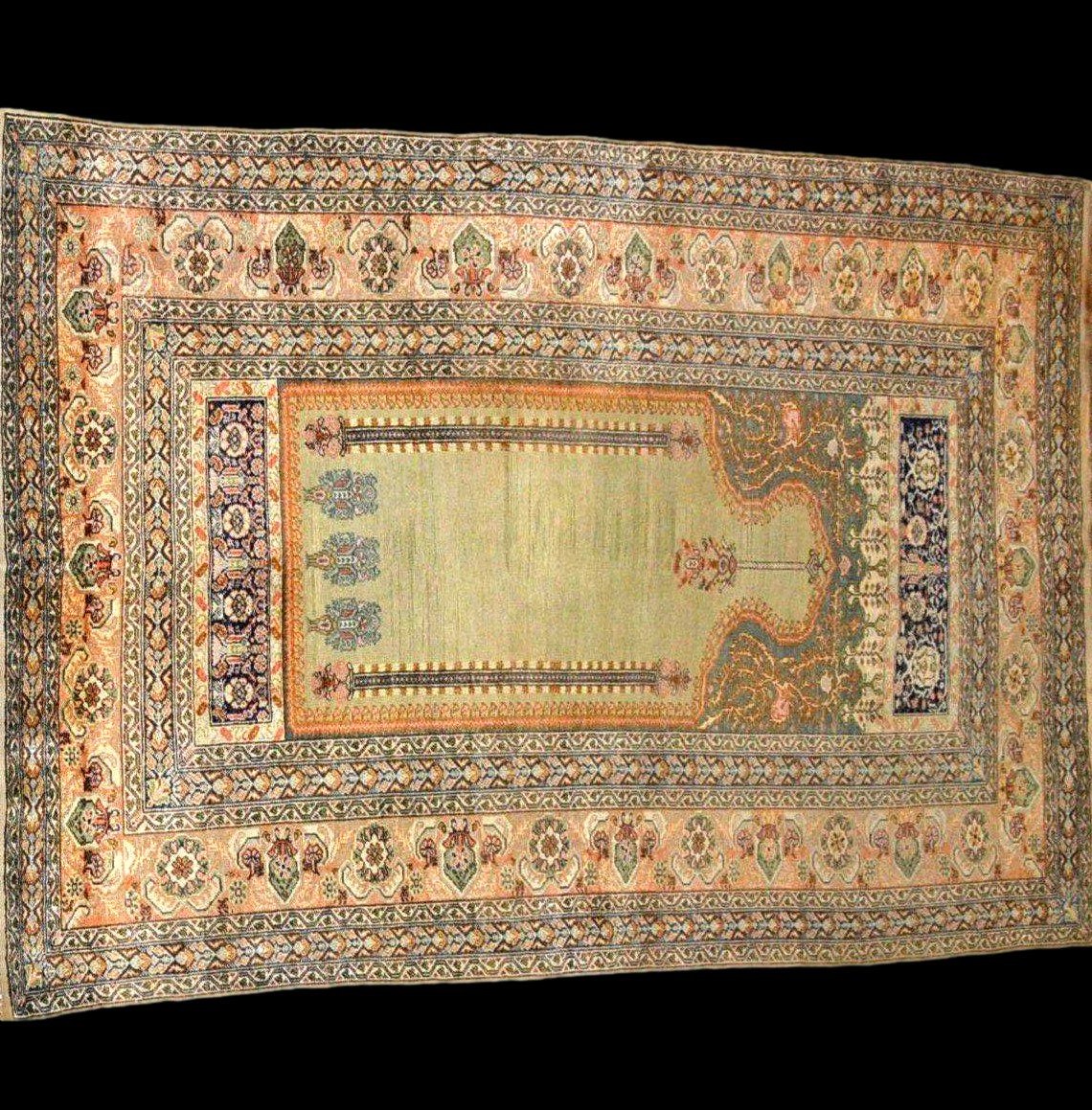 Istanbul Carpet, Ottoman Art, 127 X 190 Cm, Hand-knotted Silk On Cotton, Circa 1900 - 1920-photo-2