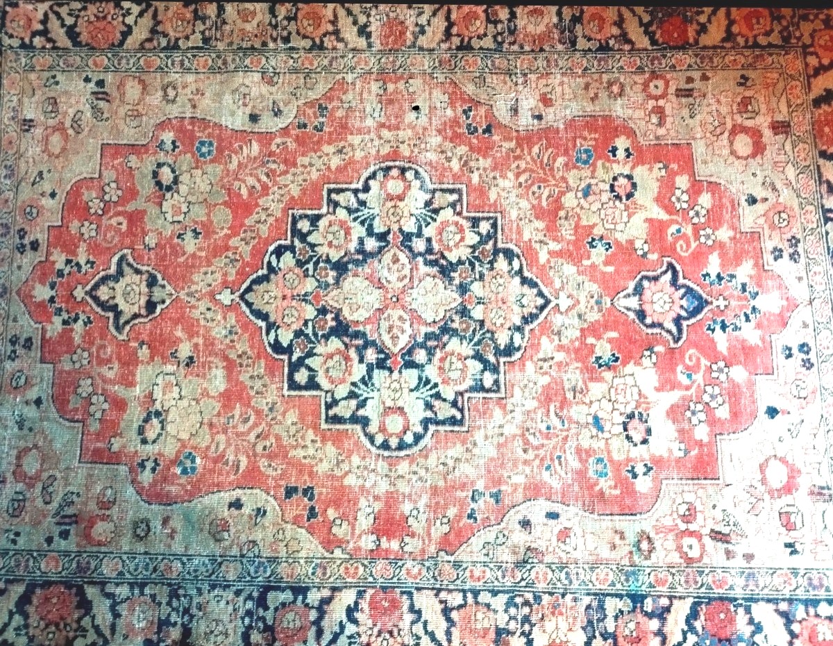 Tabriz Carpet, Kadjar Dynasty, 130 X 185 Cm, Hand-knotted Wool, 19th Century, Empire Of The Roses-photo-3