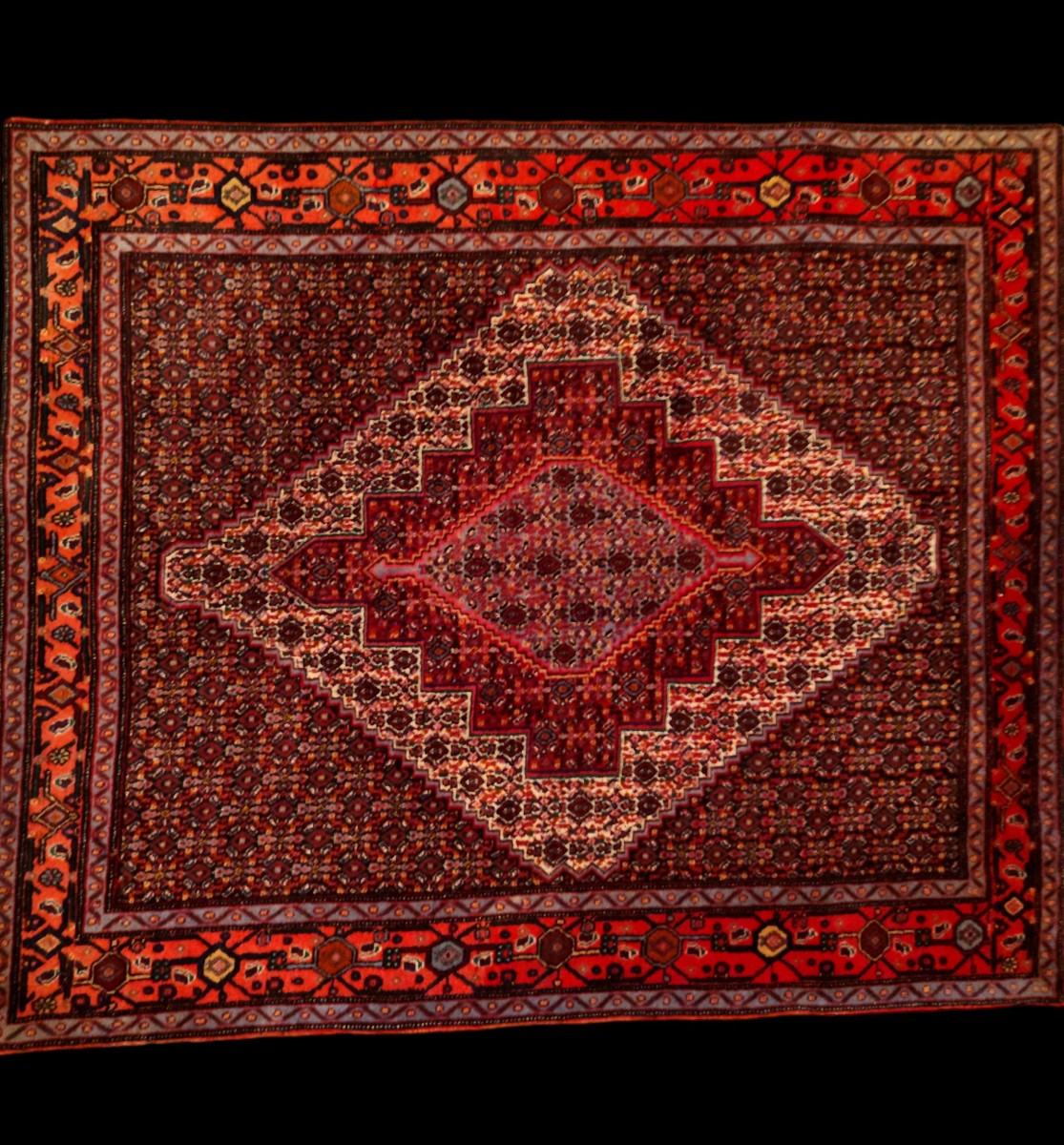 Tapis Senneh, 127 x 153 cm, laine nouée main au Kurdistan iranien, 1980, très bon état-photo-2