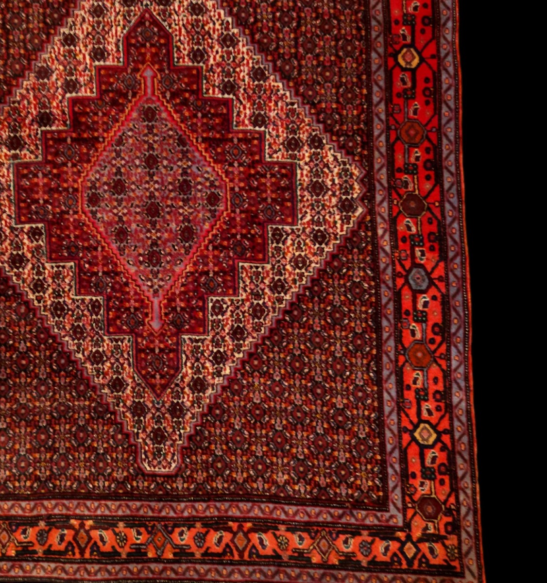 Tapis Senneh, 127 x 153 cm, laine nouée main au Kurdistan iranien, 1980, très bon état-photo-3