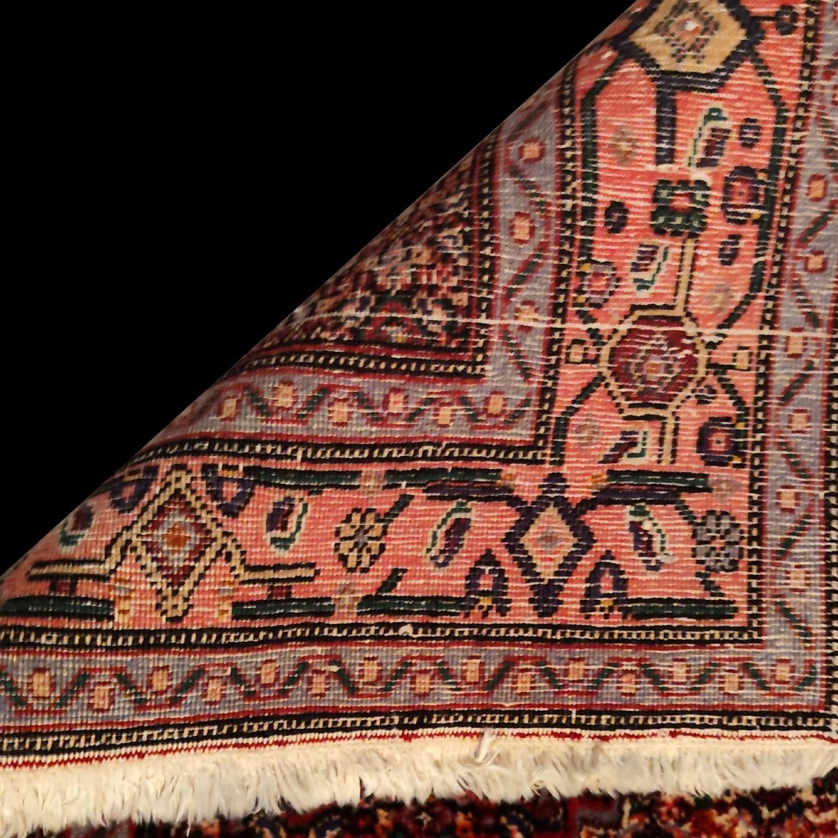 Tapis Senneh, 127 x 153 cm, laine nouée main au Kurdistan iranien, 1980, très bon état-photo-5