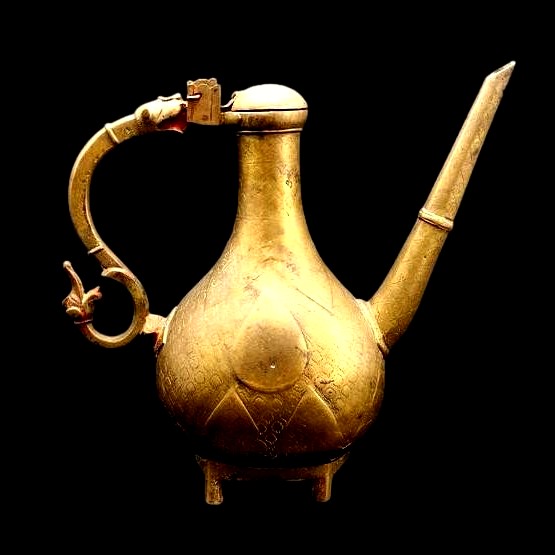 Gilt Bronze Ewer, Chased, Mughal Art, 19th Century, Decorated On All Sides-photo-1