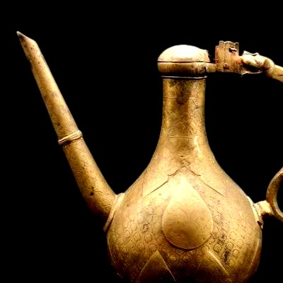 Gilt Bronze Ewer, Chased, Mughal Art, 19th Century, Decorated On All Sides-photo-2