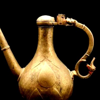 Gilt Bronze Ewer, Chased, Mughal Art, 19th Century, Decorated On All Sides-photo-3
