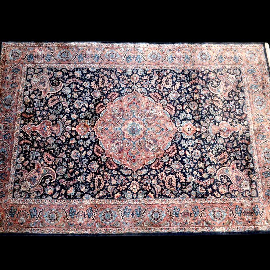 Tapis Kashmar, 174 x 255 cm, lourd et luxueux persan noué main vers 1980, en parfait état-photo-1