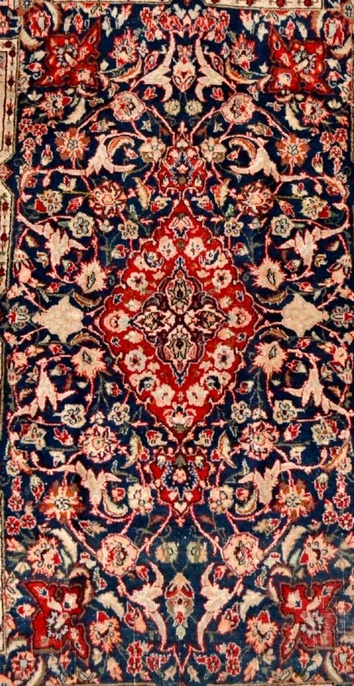 Kashan Carpet, Kadjar, 90 X 163 Cm, Wool & Silk Hand-knotted In Iran, 1880 - 1900, Collection-photo-1