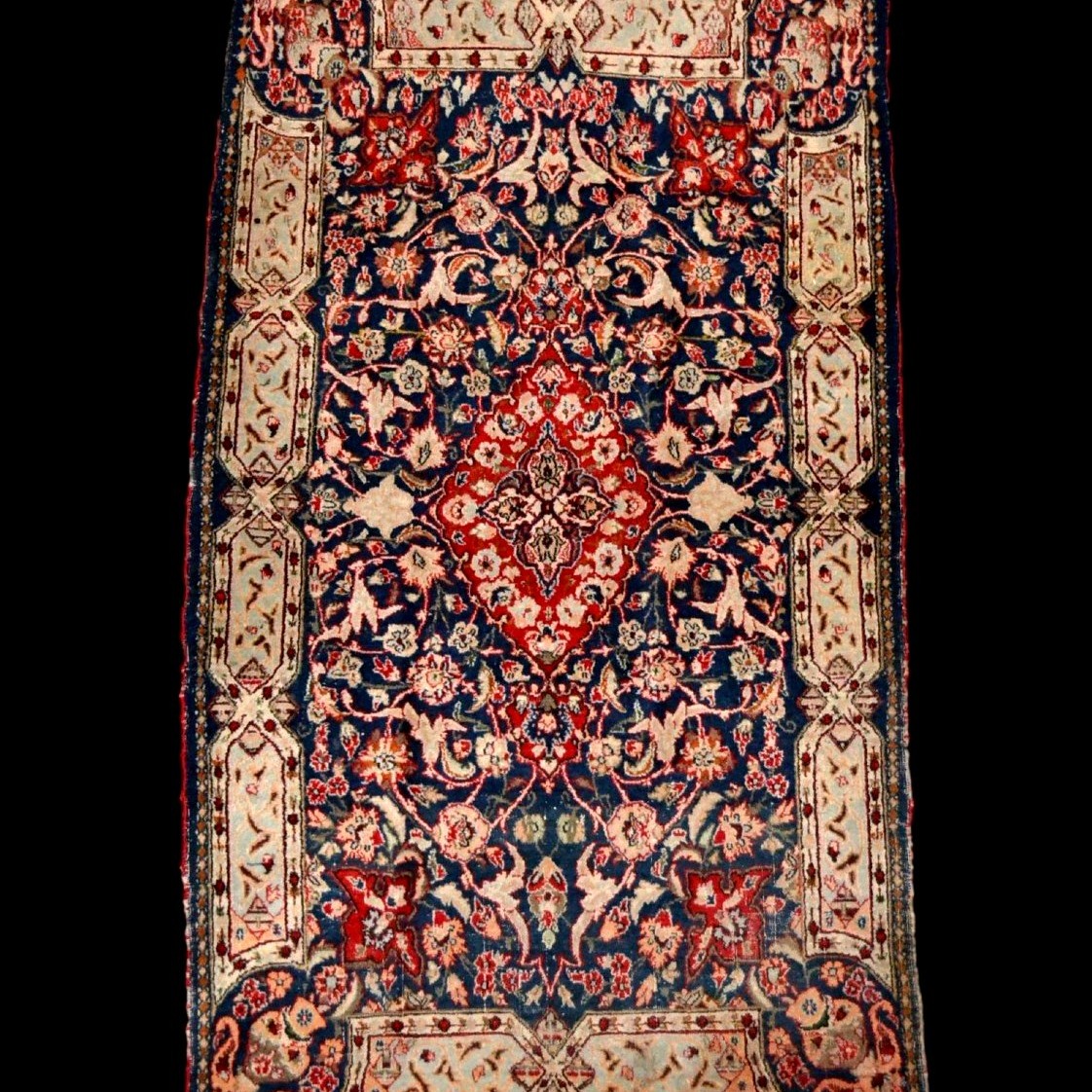 Kashan Carpet, Kadjar, 90 X 163 Cm, Wool & Silk Hand-knotted In Iran, 1880 - 1900, Collection