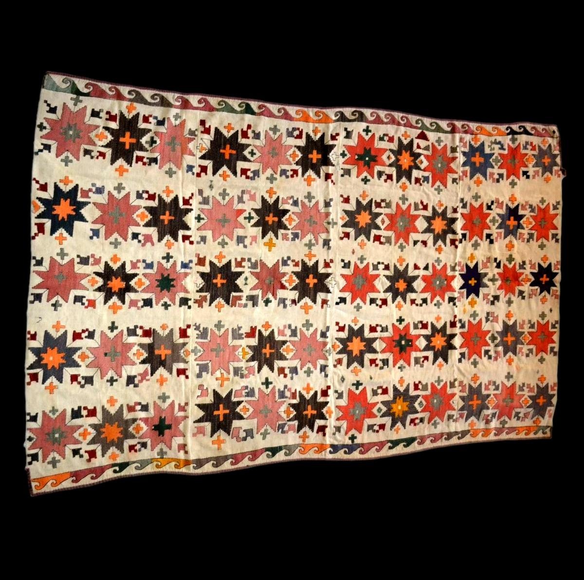Julhir Rug, 160 X 256 Cm, Silk & Cotton Threads Embroidered On Woven Cotton, Uzbekistan, Tôt XX-photo-2