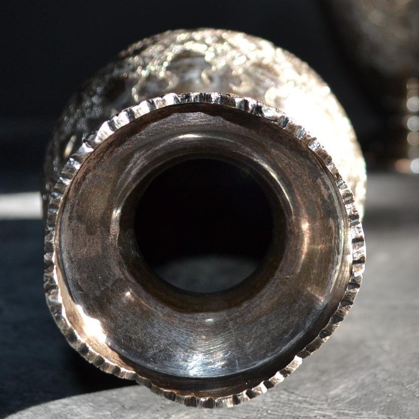 Pair Of Wedding Vases, Art Kadjar, Repoussé Chased Silver, Isfahan, Iran, 1880 - 1900-photo-4