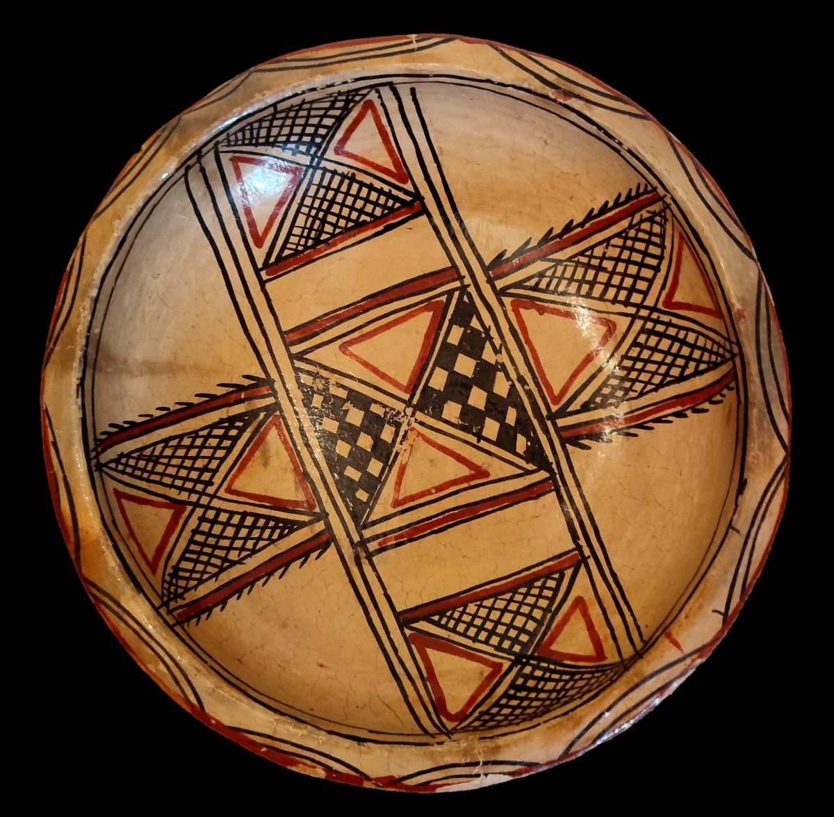 Two Berber Terracotta Bowls, Kabylie, Sejnane, Tribal Motifs, Before 1950, In Good Condition-photo-1