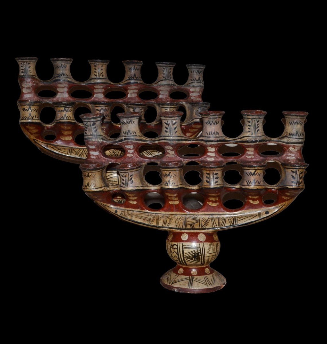 Two Berber Terracotta Bowls, Kabylie, Sejnane, Tribal Motifs, Before 1950, In Good Condition-photo-6