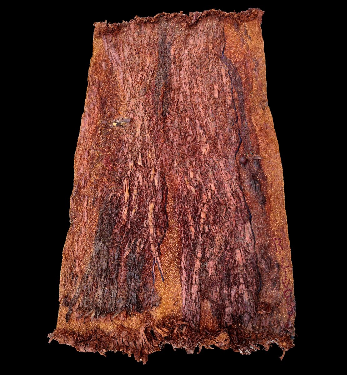 Tapas en paire, Maori, fibres végétales & objets, gri-gri, Nouvelle Zélande, 1960-1970, signés-photo-2