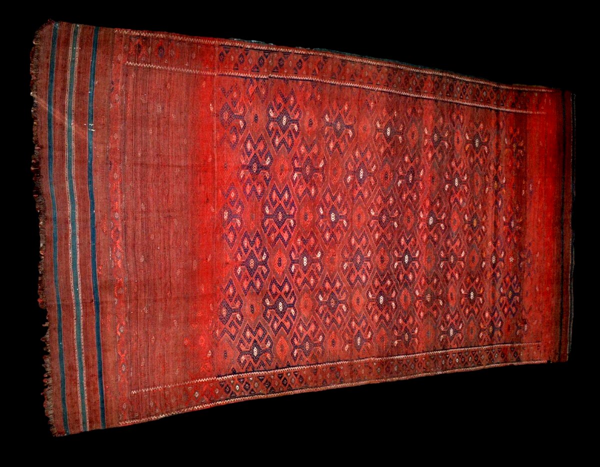 Kilim Kurde, 185 x 340 cm, artefact textile du XIXème S, région de Macchad, état de découverte-photo-2