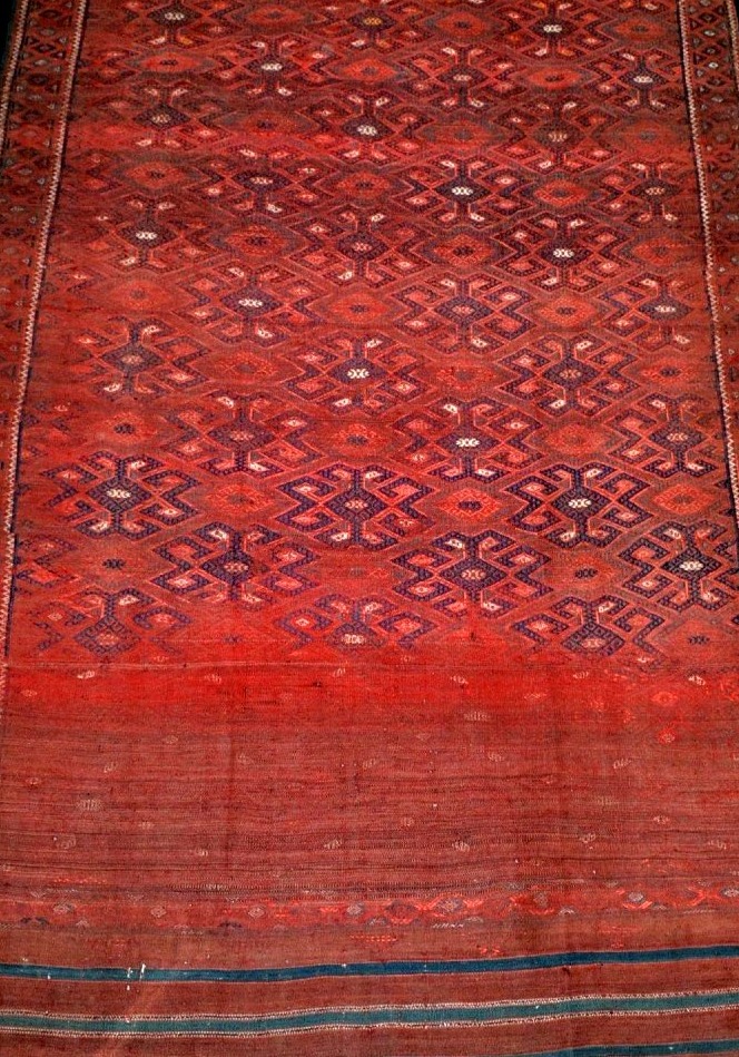 Kilim Kurde, 185 x 340 cm, artefact textile du XIXème S, région de Macchad, état de découverte-photo-3