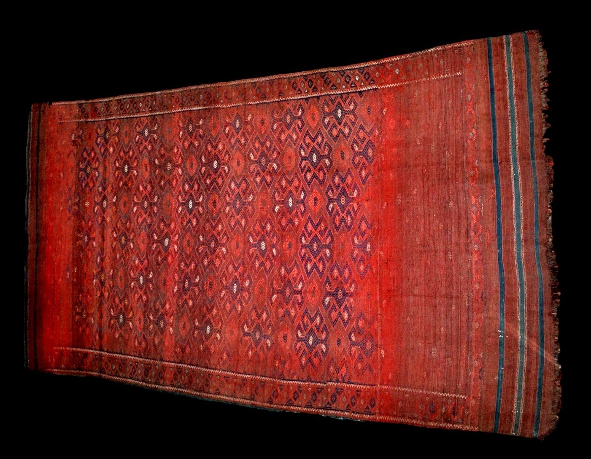 Kilim Kurde, 185 x 340 cm, artefact textile du XIXème S, région de Macchad, état de découverte-photo-4