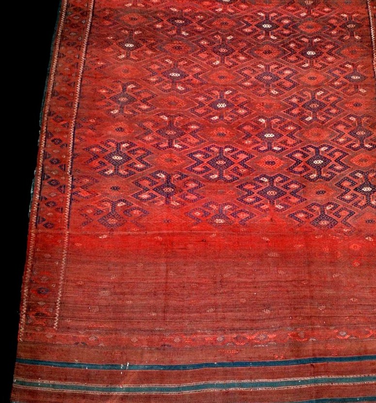 Kilim Kurde, 185 x 340 cm, artefact textile du XIXème S, région de Macchad, état de découverte-photo-3