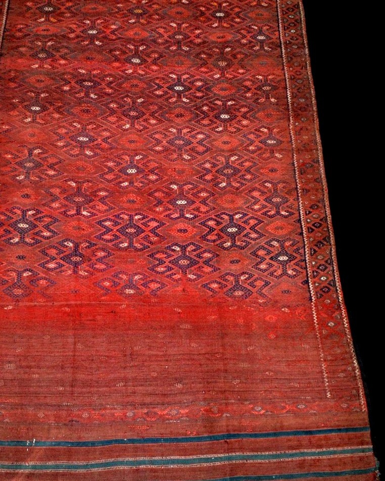 Kilim Kurde, 185 x 340 cm, artefact textile du XIXème S, région de Macchad, état de découverte-photo-4