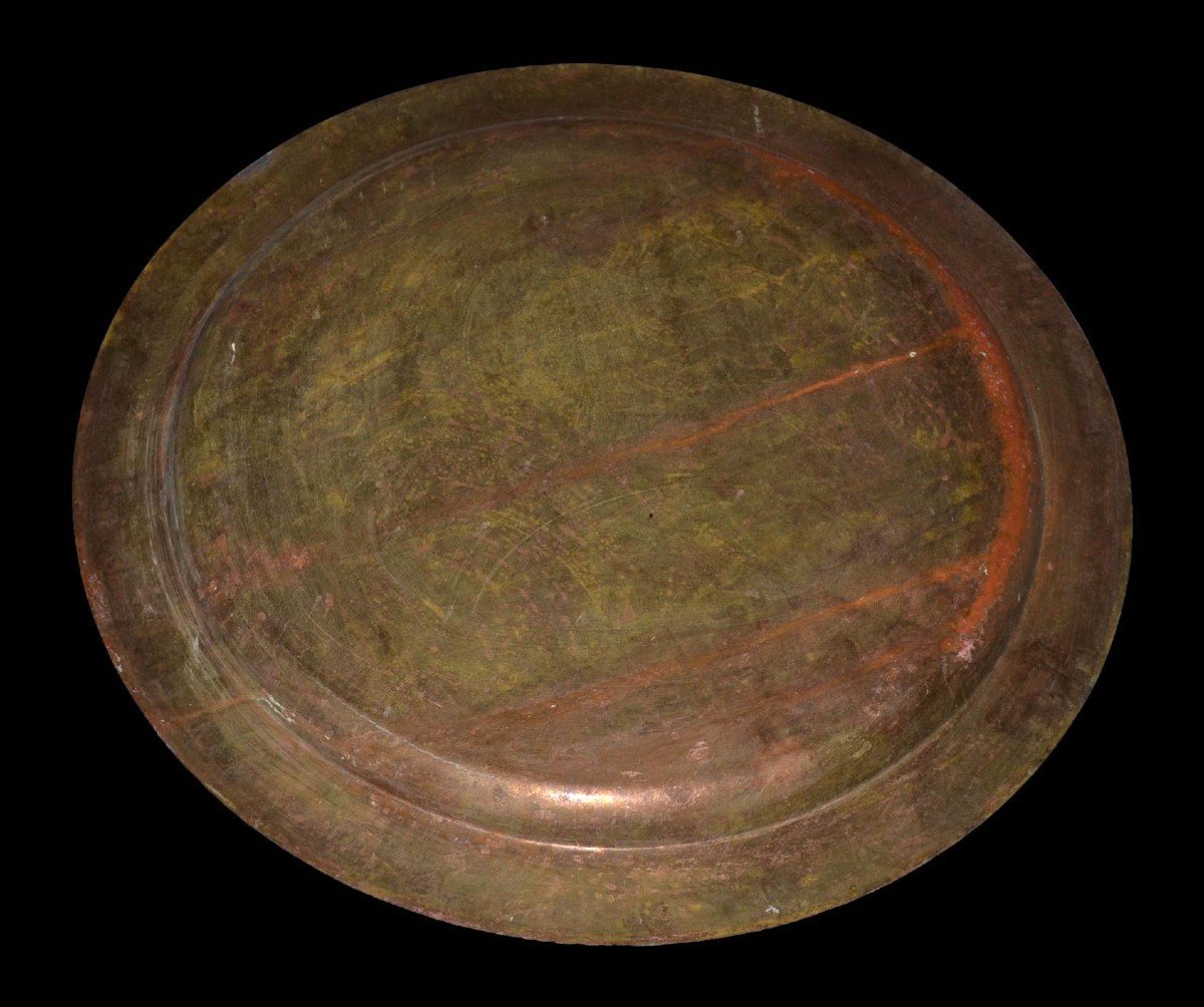 Large Chiseled Tray, 88 Cm In Diameter, Brass, Late 19th Century, 1890–1910-photo-3