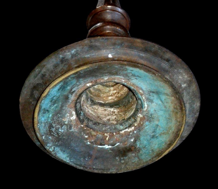 Engraved Bronze Oil Lamp With 7 Spouts, Height 52 Cm, Ritual Object From Nepal, 19th Century-photo-3