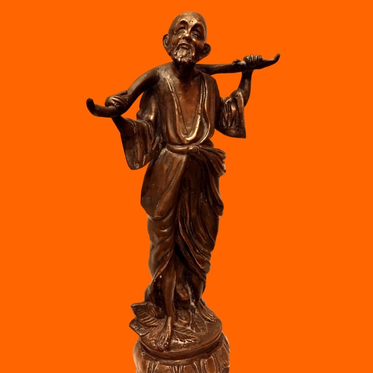 Engraved Bronze Oil Lamp With 7 Spouts, Height 52 Cm, Ritual Object From Nepal, 19th Century-photo-8