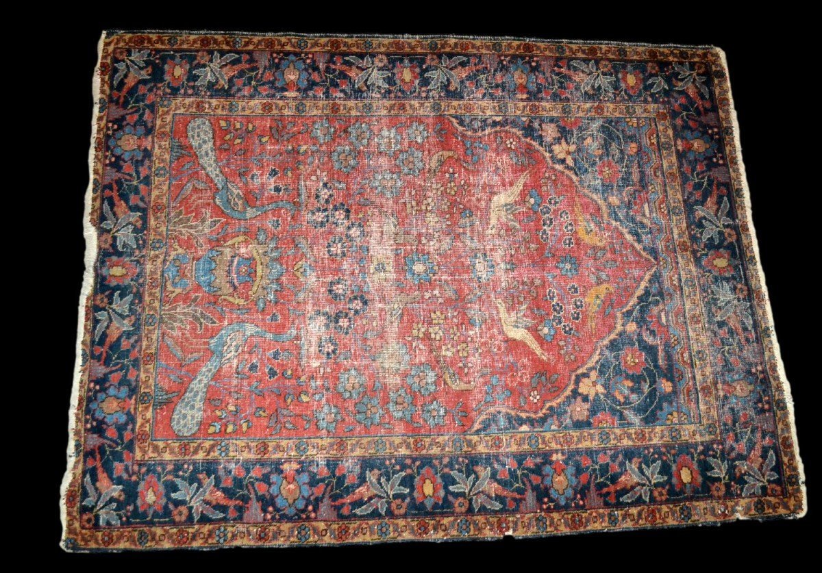 Tapis Tabriz, Kadjar, 138 x 178 cm, laine nouée main, Iran, XIXème siècle, vision du paradis-photo-3