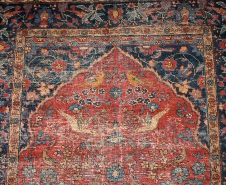 Tapis Tabriz, Kadjar, 138 x 178 cm, laine nouée main, Iran, XIXème siècle, vision du paradis-photo-4