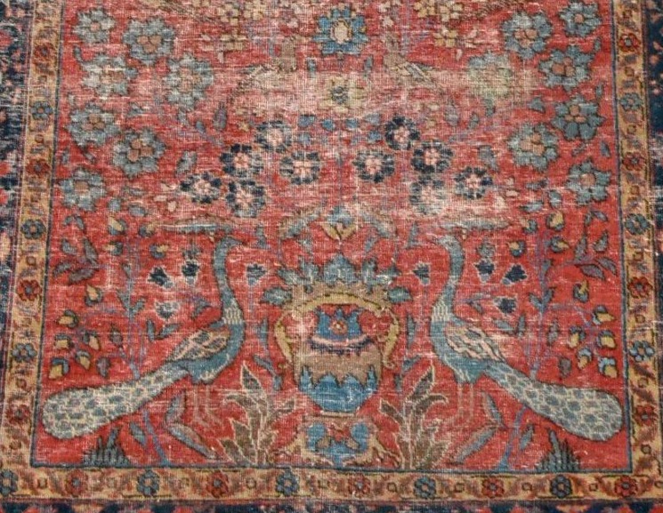 Tapis Tabriz, Kadjar, 138 x 178 cm, laine nouée main, Iran, XIXème siècle, vision du paradis-photo-1