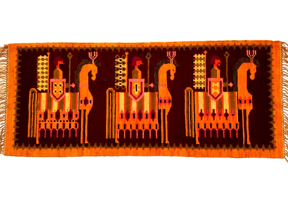 Kilim tableau Maria Domanska, Pologne, 80 x 150 cm, vers 1970 - 1980, laine et lin , parfait -photo-1