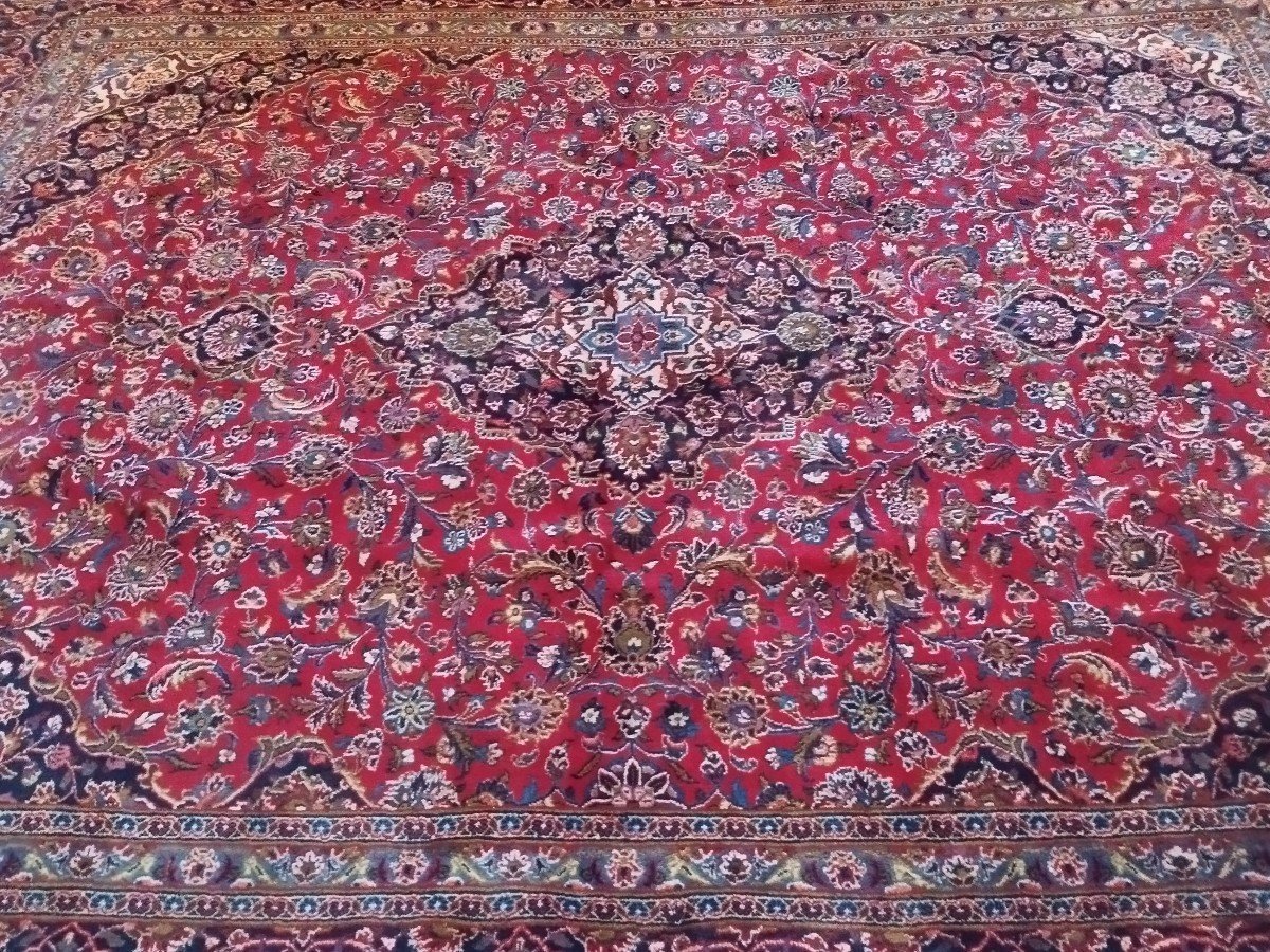 Floral Kashan Rug, 295 X 378 Cm, Hand-knotted Kork Wool From Iran, 1980, In Perfect Condition-photo-2
