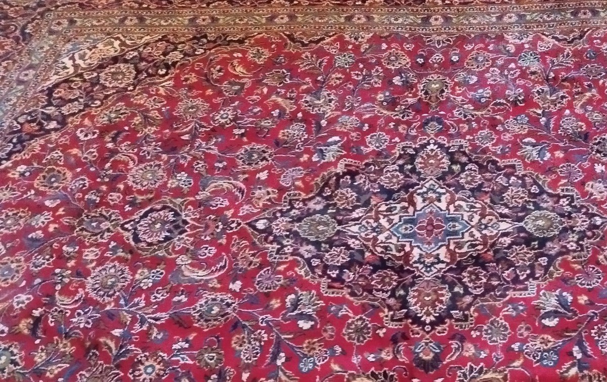 Floral Kashan Rug, 295 X 378 Cm, Hand-knotted Kork Wool From Iran, 1980, In Perfect Condition-photo-3