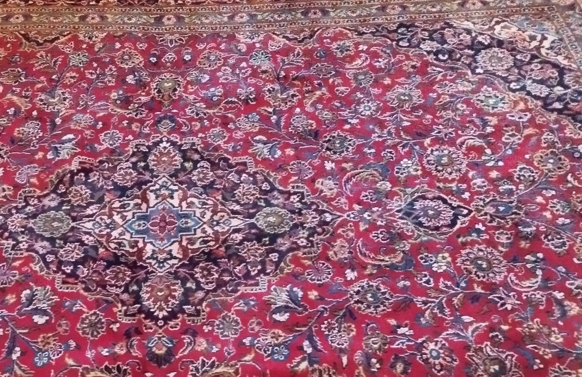 Floral Kashan Rug, 295 X 378 Cm, Hand-knotted Kork Wool From Iran, 1980, In Perfect Condition-photo-4