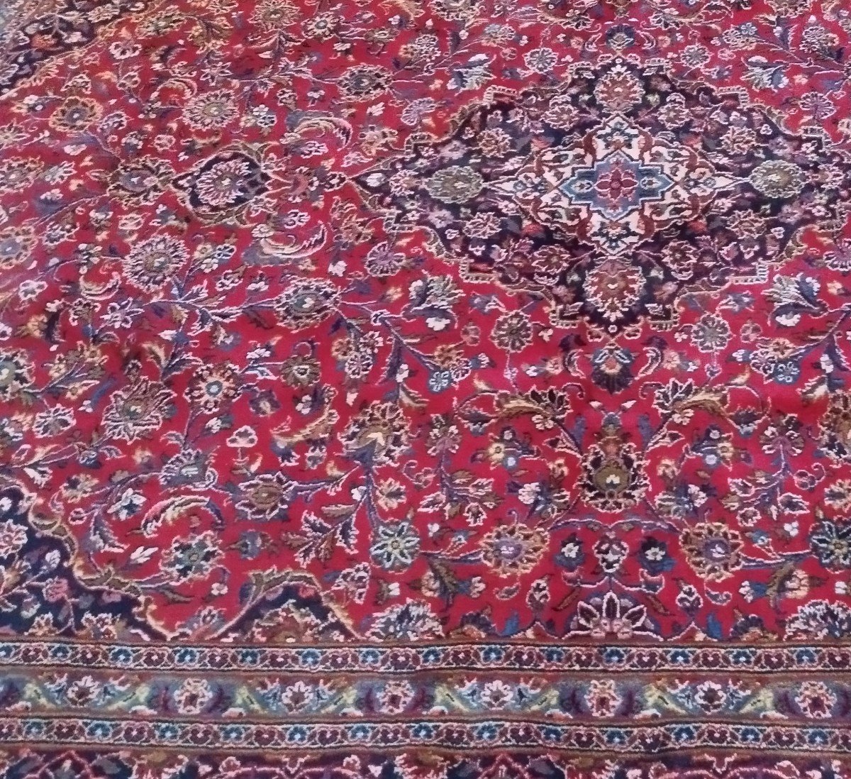 Floral Kashan Rug, 295 X 378 Cm, Hand-knotted Kork Wool From Iran, 1980, In Perfect Condition-photo-2