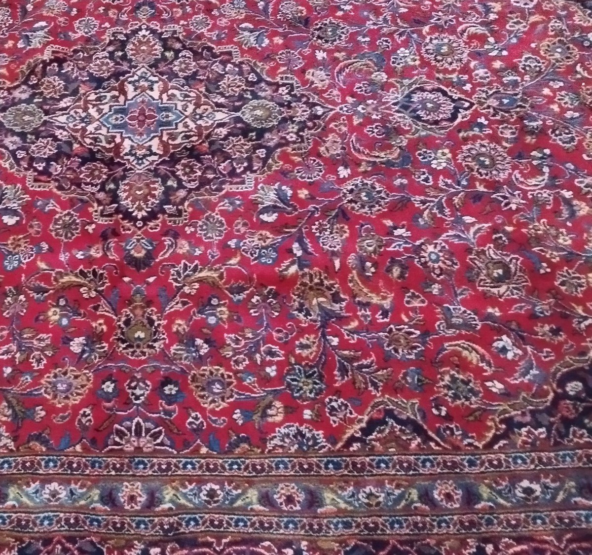 Floral Kashan Rug, 295 X 378 Cm, Hand-knotted Kork Wool From Iran, 1980, In Perfect Condition-photo-3