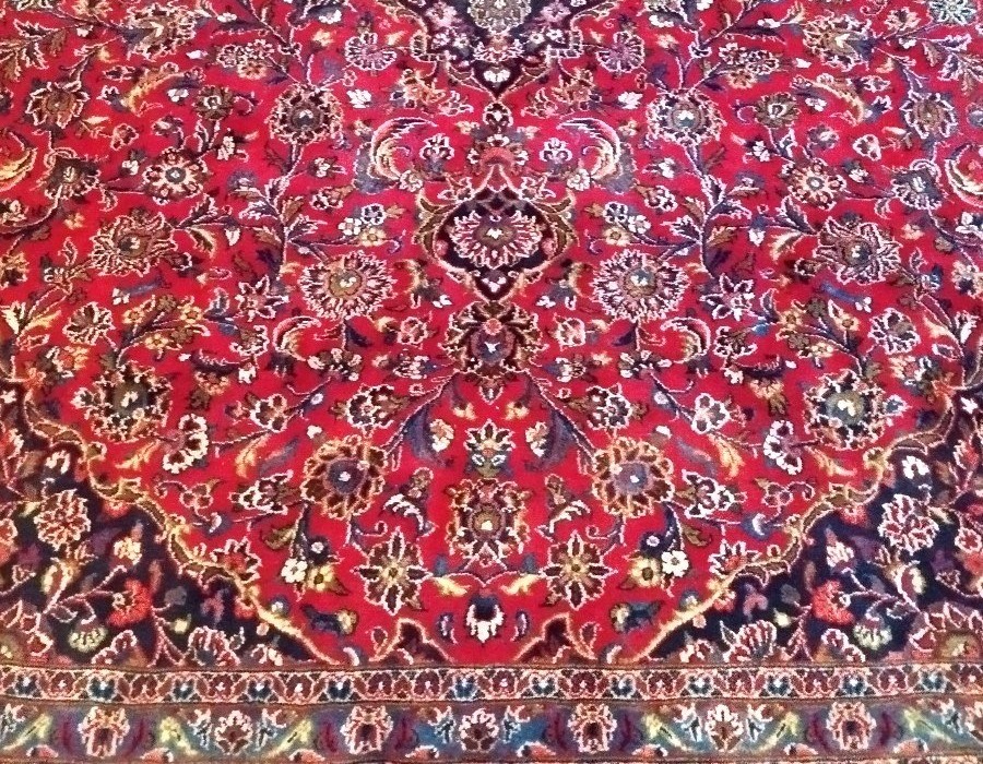 Floral Kashan Rug, 295 X 378 Cm, Hand-knotted Kork Wool From Iran, 1980, In Perfect Condition-photo-4