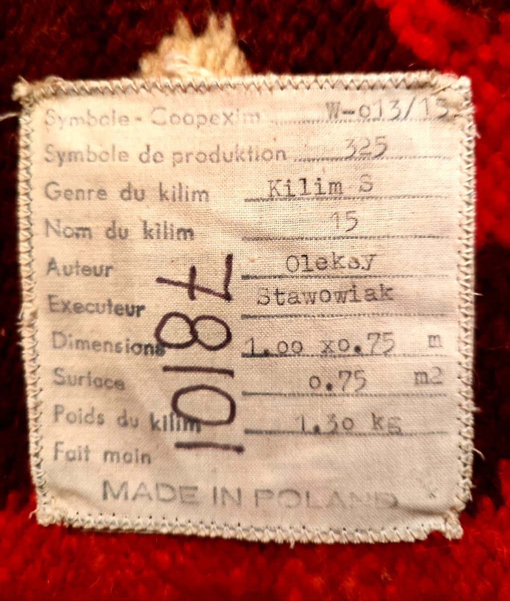 Kilim tableau d'Olekay, "le hun", Pologne, 75 x 100 cm, vers 1970, laine et lin , parfait état-photo-2